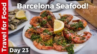 Spain Food in Barcelona - Grilled Shrimp and Sardines + FC Barcelona Camp Nou Tour!