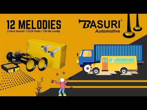 BASURI® Musical Air Horn (DUAL JUMBO ) Version 12 Super Loud Sounds 2 Pipe For Bus and Truck