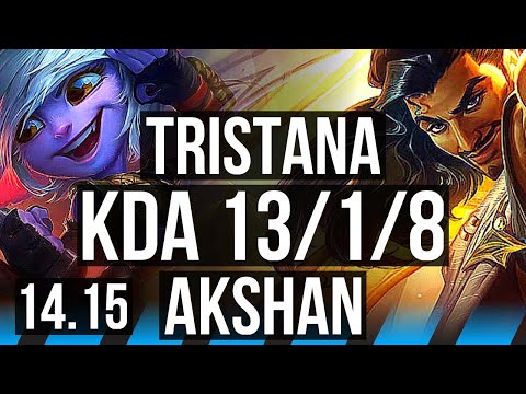 TRISTANA vs AKSHAN (MID) | 13/1/8, 71% winrate, Legendary, 39k DMG | EUW Challenger | 14.15