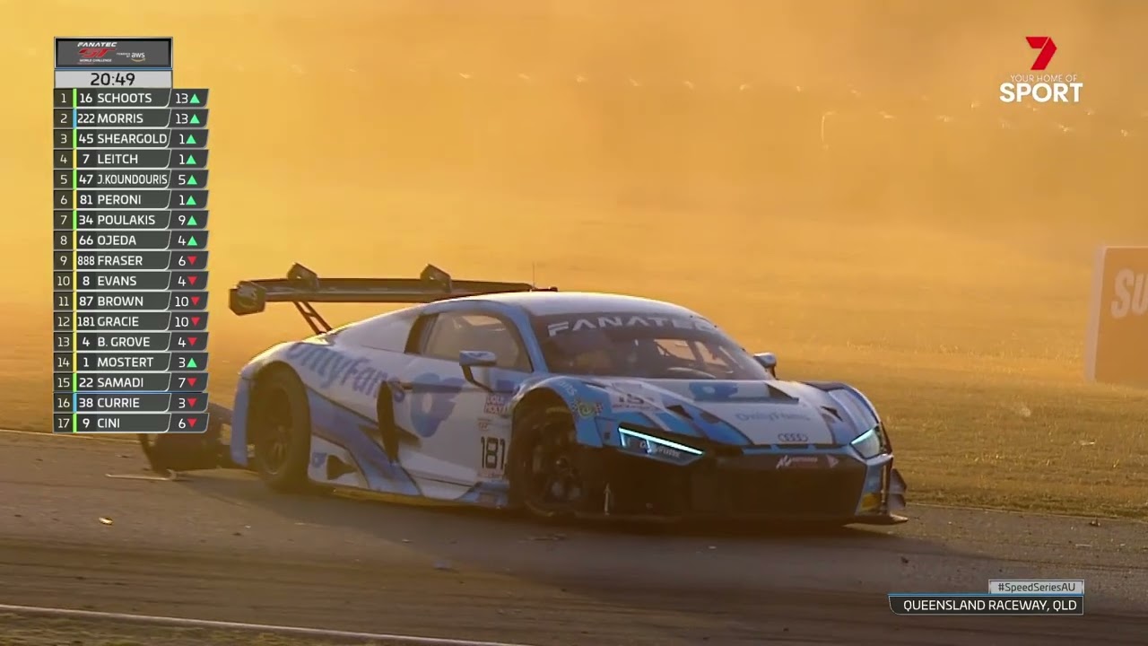 Carnage! Renee Gracie and Brenton Grove collide at Queensland Raceway