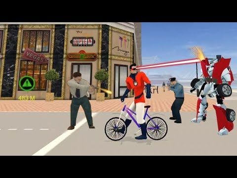 Vegas Crime Simulator - (Superhero Ride Cycle and Fight Car Robot with Spark Power) - Gameplay HD