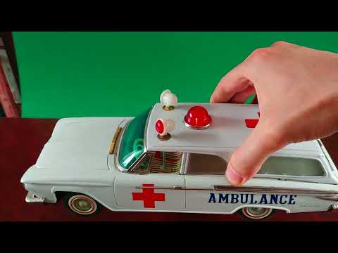 Rare Version Ichiko Japan Tin Friction Plymouth Ambulance Tinplate