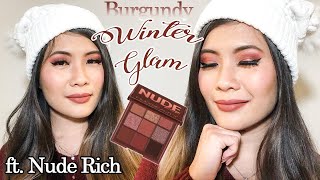 Easy Burgundy Winter Glam Makeup Tutorial Ft. Nude Rich by Huda Beauty