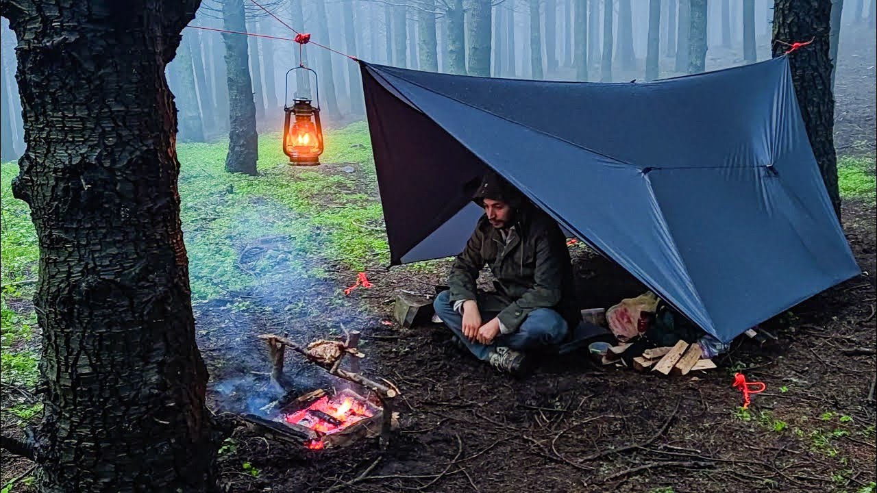 Onewind Hammock Tarp Shelter: Solo Winter Rainstorm Bushcraft Overnight