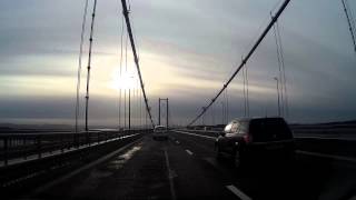Early Morning Drive Over Forth Road Bridge Scotland