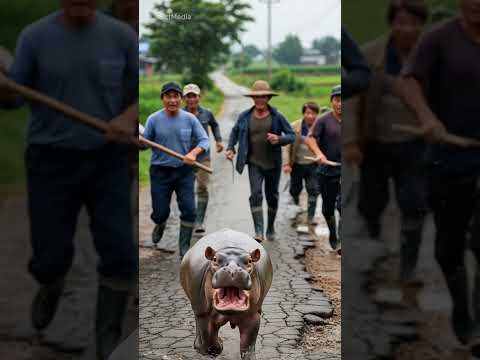 A baby hippo 🦛 saved its mother trapped deadly under a rock 🪨#hippo  #animals  #humanity