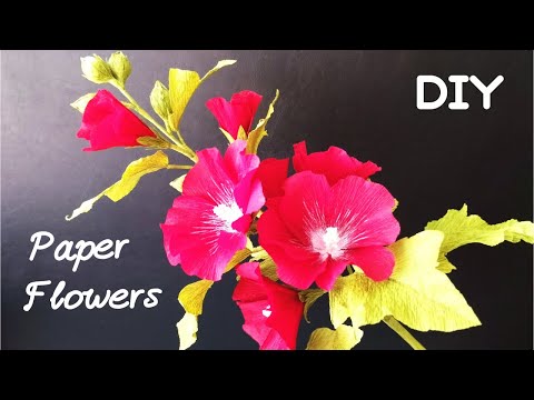 How to Make Hollyhocks from Crepe Paper🌺DIY Paper flower craft//Room Decorating Ideas  23-06-26