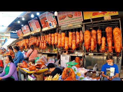 Cambodia Morning Market Street Food, Walking at Orussey Market Phnom Penh
