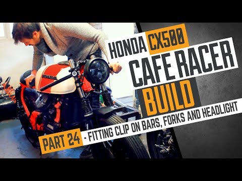 Honda CX500 Cafe Racer Build 24 - Fitting the clip on bars, forks and headlight