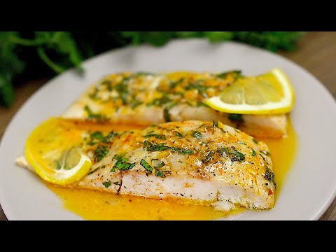 Gebackener Fisch mit Zitronen-Knoblauch-Butter. Einfach und lecker!