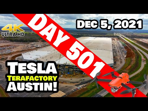 Tesla Gigafactory Austin 4K  Day 501 - 12/5/21 - Tesla Terafactory Texas - GIGA TEXAS SUNDAY UPDATE!