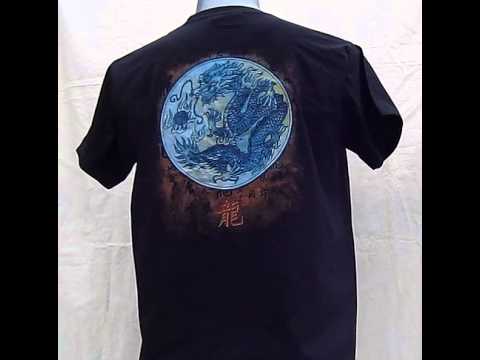 Full Moon Chinese T-Shirt - Blue Dragon Poem - Black