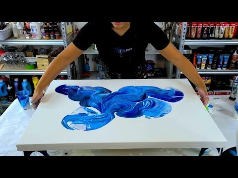 "Big Blue" Acrylic Pouring - Flip and Drag Technique ~ Abstract Fluid Art