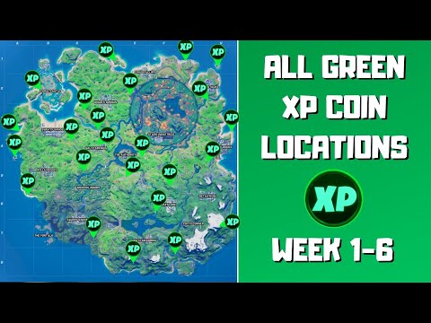 All 24 Green XP Coins Locations in Fortnite (week 1-6)! - Dream of Green Punch Card