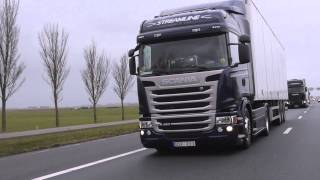 preview picture of video 'Scania zelfrijdende vrachtauto's op de openbare weg bij Zwolle'