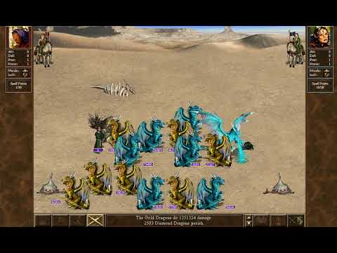 Heroes III WoG - Diamond Dragons vs Gold Dragons (99999 of each unit)