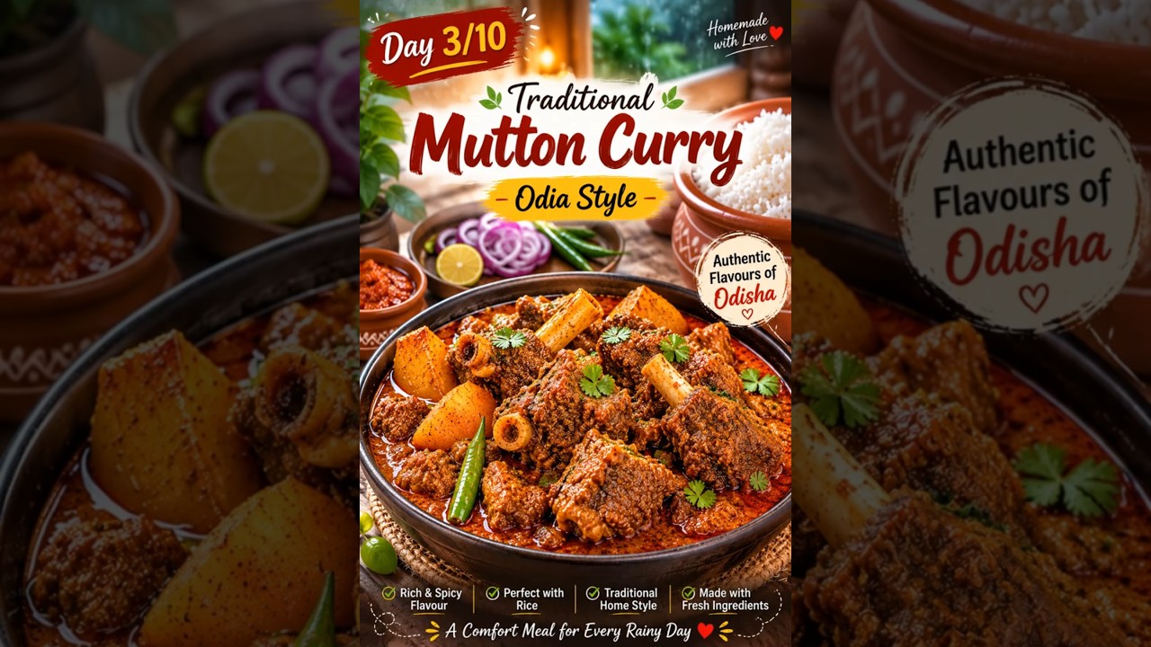 🤤Traditional Mutton Curry in Odia Style ❤️| Day 3/10 | Family Recipe #food #shortsfeed #mutton