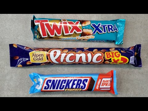 ASMR Chocolate Candy Opening: Twix Xtra, Picnic Big x2,  Snickers Crisper | Satisfying Video