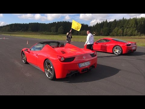 Ferrari 458 Italia vs Audi R8 V10 vs Ferrari 458 Spider!