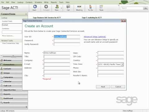 ‪Sage ACT! Tutorial: Getting Started: Sage Business Info Services for ACT!: Account‬ Setup