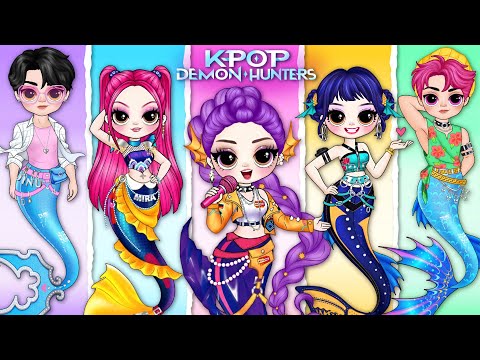 K-Pop Demon Hunters: Rumi, Jinu & Mira Mermaid Glow Up! | DIY Fashion Paper Dolls