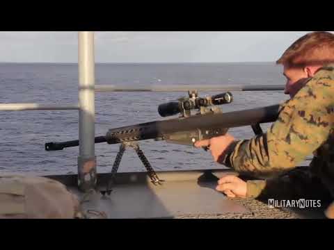 USMC Scout Snipers vs Small boat ( Barrett M107 .50 BMG Rifles)