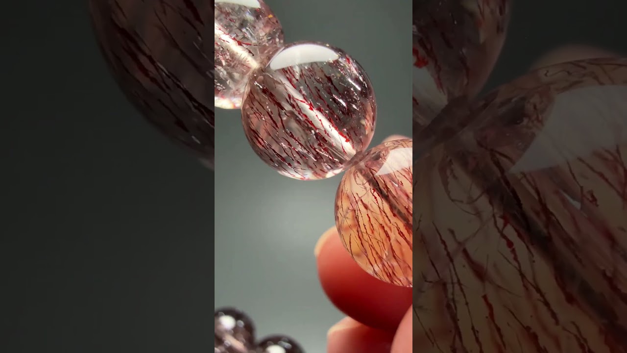 [高品質++]針状スーパーセブンブレスレット/ゲーサイトインクォーツ！（約10.5mm玉・ほぼトップクォリティ！）★現品動画あり-slide-youtube