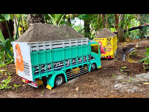RC Truck Canter VS Giga Konvoi Bawa Material Pasir Berbatu Hampir Oleng - Sopir Miniatur truk