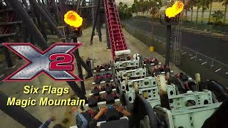 Six Flags Magic Mountain X2 4D Roller Coaster On Ride Front Seat HD POV