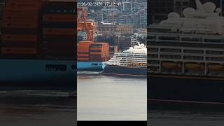 Cruise ship comes verrry close to container ship #cruise