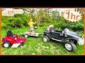 Landscaping Compilation With Kids Ride On Zero Turn Mower Tractor Truck And Chainsaw Educational