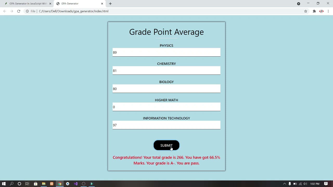 GPA Generator In JavaScript With Source Code | Source Code & Projects