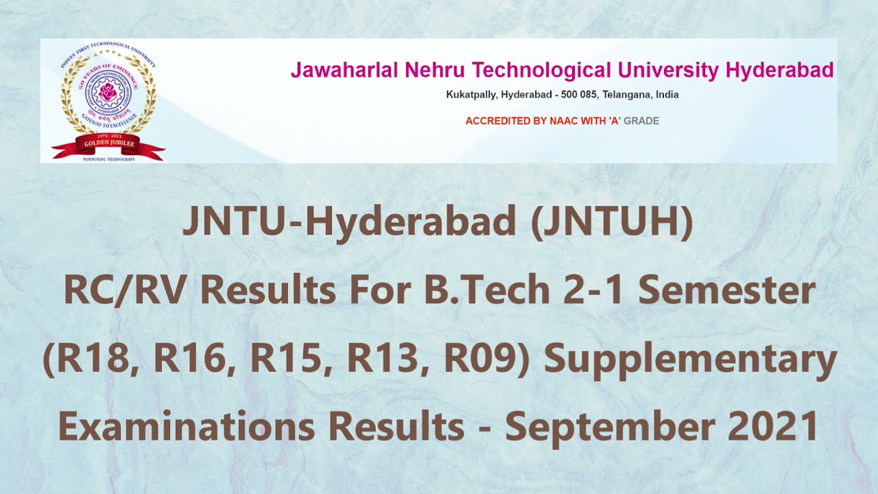JNTUH RC/RV Results For B.Tech 2-1 Semester Examinations - September 2021