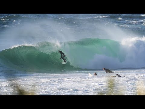 Jordy Smith dodges surfer going over the falls! Perfect Cape Town barrel!