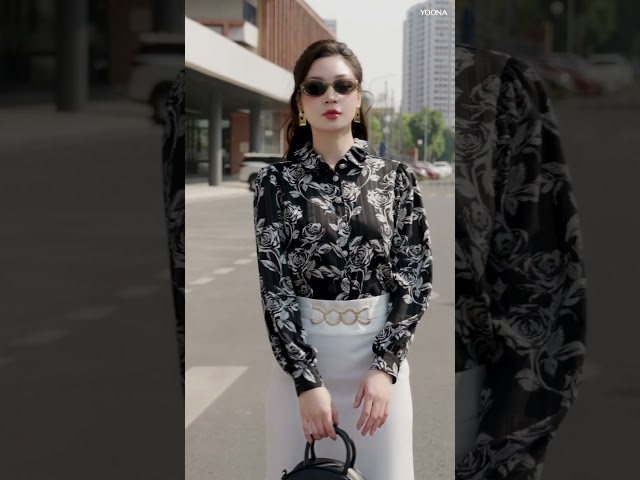EH4S076 - Áo tằm vân sọc hoa hồng