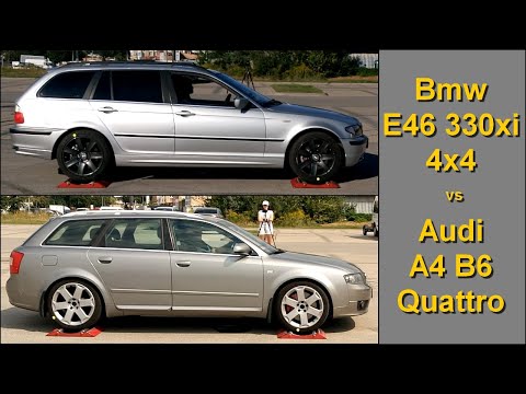 SLIP TEST - Bmw E46 330xi 4WD vs Audi A4 B6 1.8T Quattro - @4x4.tests.on.rollers