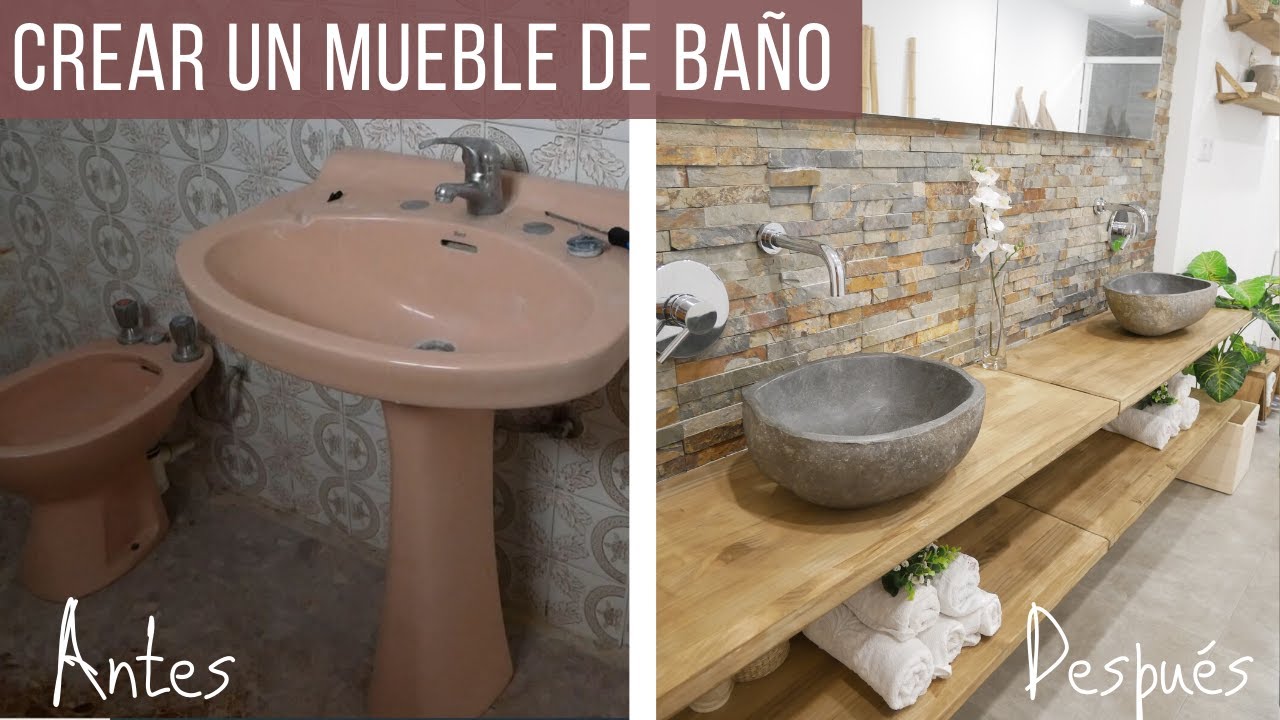 MUEBLE DE BAÑO con PIEDRA NATURAL y madera / Colocación del sifón