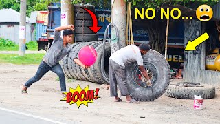 Tyre Blast Prank with Popping Balloons  Crazy REAC