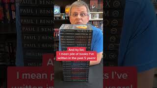 When you write so many books that the pile is almost as tall as you are (sitting down, that is).