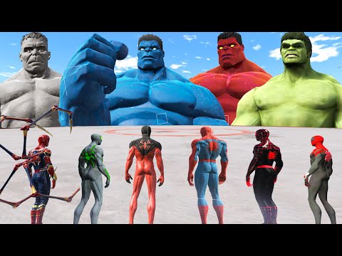 ALL SPIDER-MAN SUIT ARMY vs HULK ARMY - WORLD WAR - INCREDIBLE HULK, BLUE HULK, RED HULK, GREY HULK