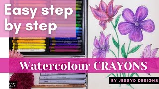 Watercolour FLOWER TUTORIAL | watercolour crayons | Easy step by step | How to use | Beginner