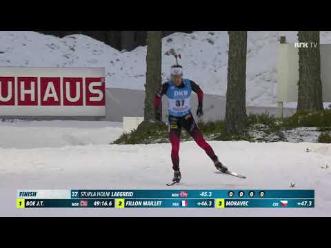 Sturla Holm Laegreid winning  IBU Biathlon World Cup 20 km in Kontiolahti, Norwegian commentary