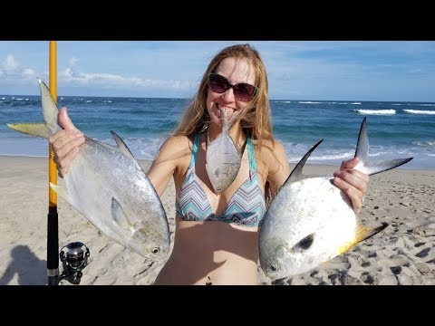 Catching Pompano....and Permit!!! From the Beach!