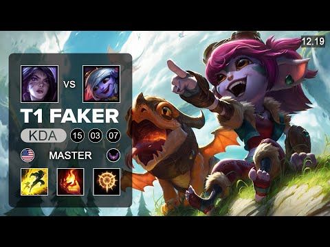 T1 Faker Tristana vs Kai'Sa Mid - NA Master - Patch 12.19 Season 12