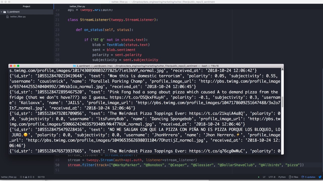 Streaming Twitter Filter - Sentiment Analysis