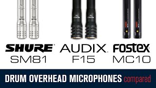 Video thumbnail for Shure SM81 vs Audix f15 vs Fostex MC10 Drum Overhead Microphone comparison Small Diaphragm Condenser by SIC MIC