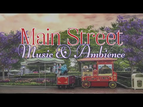 Main Street Disneyland Ambience | Popcorn Cart, Purple Trees & Music | Disney Background Sounds
