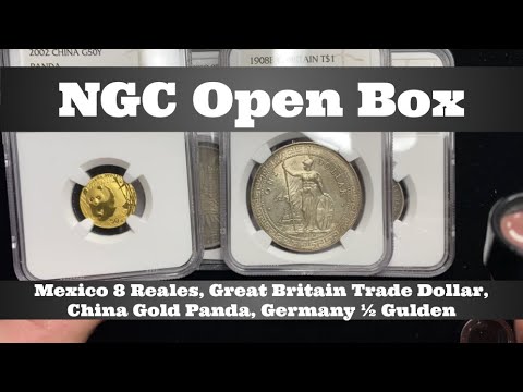 NGC Open Box - Mexico 8 Reales, Great Britain Trade Dollar, China Gold Panda, Germany 1/2 Gulden