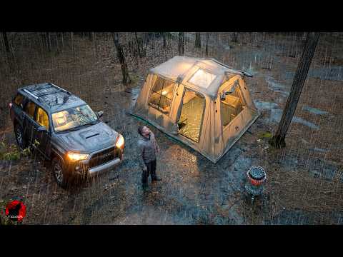 Cold Rain Camping with the World's Most Powerful Heater in a MASSIVE Tent