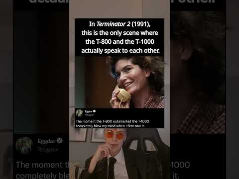 In Terminator 2 (1991), this is the only scene where the T-800 and the T-1000 actually speak to each